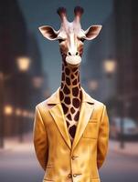giraff bär läder jacka. ai genererad foto