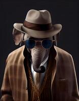 gangster elefant med modern kostym täcka. ai genererad foto