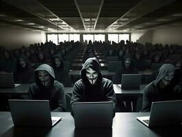 hackare med hoodies. hacker grupp, organisation eller förening. ai genererad foto