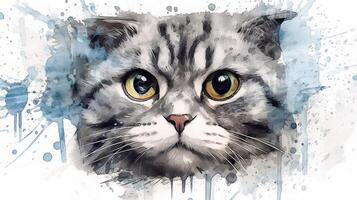 söt katt på vattenfärg bakgrund. vattenfärg målning. vektor illustration. generativ ai foto