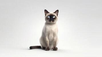 siamese katt med blå ögon på vit bakgrund. kopia Plats. generativ ai foto