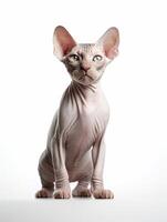 förtjusande sphynx katt på vit bakgrund. generativ ai foto