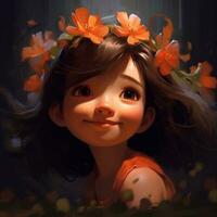 söt liten flicka bär krona av blomma foto