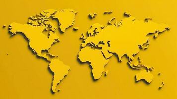 värld Karta gul bakgrund. generativ ai. foto