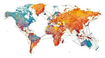 värld Karta stift på en Karta med rutter bakgrund. generativ ai. foto