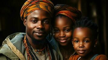 porträtt av en Lycklig afrikansk familj med barn. generativ ai. foto