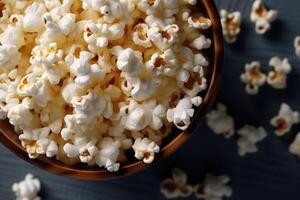 skål av välsmakande popcorn. generativ ai. foto