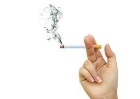 bild av cigarett brännskador med rök i lady är hand foto