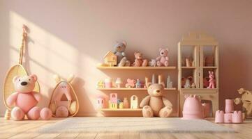 levande rum för barn och dockor med generativ ai foto