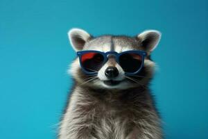 fest roligt ung sällskapsdjur musik porträtt glasögon djur- bakgrund disko tvättbjörn. generativ ai. foto