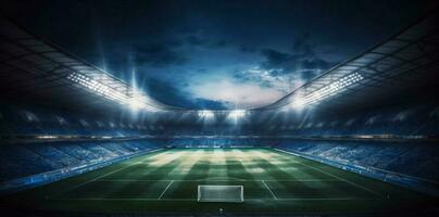 stadion ljus mål grön arena sport fotboll fotboll värld spel. generativ ai. foto