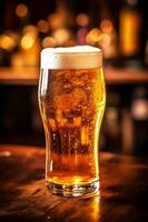 skum guld alkohol lageröl halvliter pub öl dryck glas dryck. generativ ai. foto