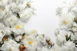 vit blomma blomma vår firande blommig bakgrund natur skön bröllop ram. generativ ai. foto