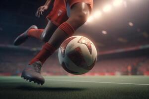 spel fot sparka boll mål konkurrens stadion fotboll fotboll sport. generativ ai. foto