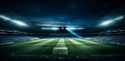 sport mål spel arena fotboll värld ljus grön fotboll stadion. generativ ai. foto
