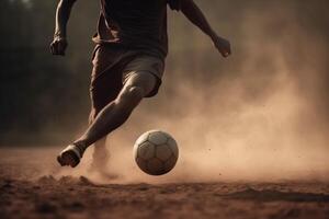 sport fot fotboll konkurrens sparka fotboll stadion mål spel boll. generativ ai. foto