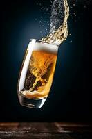 dryck alkohol bubbla stänk bakgrund skum glas Häftigt lutning kall öl. generativ ai. foto