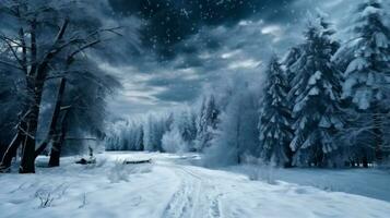 gran bakgrund snö snöflinga himmel Semester träd ny vit jul år vinter. generativ ai. foto