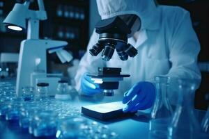 hand medicinsk bioteknik rör experimentera medicin laboratorium testa vetenskap forskning. generativ ai. foto