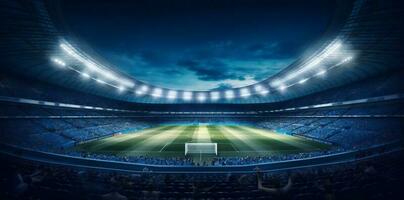 mål fotboll grön stadion ljus värld fotboll arena sport spel. generativ ai. foto