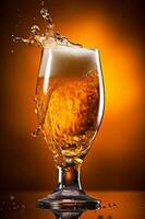 alkohol lutning bakgrund glas kall stänk skum öl gul dryck bubbla. generativ ai. foto