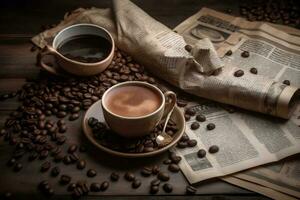 arom Kafé espresso böna morgon- dryck råna kopp frukost brun. generativ ai. foto