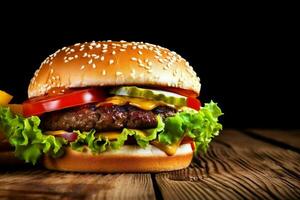 smörgås hamburgare mat snabb mat burger mellanmål fett snabb kött nötkött. generativ ai. foto