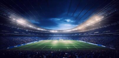 grön mål spel ljus arena fotboll sport stadion fotboll värld. generativ ai. foto