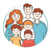 Lycklig familj far, mor och barn söt hand dragen mönster vektor illustration design linje teckning. foto