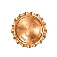 realistisk brons medalj med graverat laurel krans och siffra tre. mångsidig mönster för beställnings- utmärkelser och kreativ projekt foto