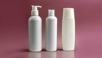 realistisk falsk upp plast flaska, plast behållare för grädde, kropp lotion, flytande gel, kosmetisk förpackning foto