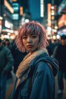 ai genererad porträtt av ett asiatisk kvinna i de stad foto