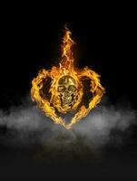 brand skalle och hjärta flamma värme, av brand i svart rök bakgrund foto