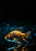 skön gyllene fisk i vatten. hav eller hav invånare, marin liv. under vattnet varelse. kopia Plats för text. generativ ai. foto