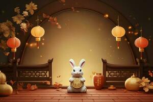 glad kanin fira mitten höst, Lycklig mitten höst festival bakgrund. generativ ai foto