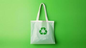 eco återvinna väska bakgrund, Nej plast väska begrepp, sluta använder sig av disponibel paket. generativ ai foto