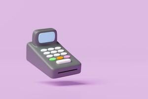 3d betalning maskin eller pos terminal flyta ikon isolerat på rosa bakgrund. 3d framställa illustration, klippning väg foto