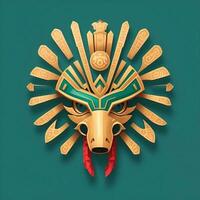 quetzalcoatl huvud, symmetrisk, platt ikon design. ai genererad foto