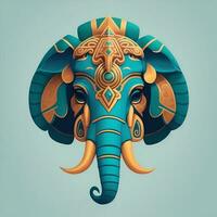 elefant quetzalcoatl huvud, symmetrisk, platt ikon design. ai genererad foto