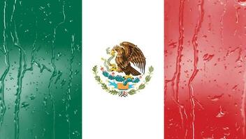 3d flagga av mexico på en glas med vatten släppa bakgrund. foto