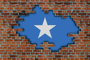 3d flagga av somalia Bakom de bruten gammal sten vägg bakgrund. foto