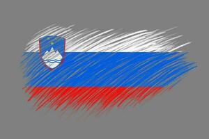 3d flagga av slovenien på årgång stil borsta bakgrund. foto