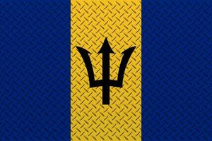 3d flagga av barbados på en metall vägg bakgrund. foto