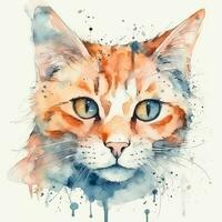 vattenfärg porträtt av en katt. skiss stil illustration. för skapande affischer, klistermärken, vykort, grafik, sublimationer. ai genererad foto