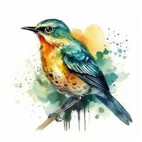vattenfärg illustration av en fågel. enkel, skog, söt fågel, Sparv. för skapande affischer, klistermärken, vykort, grafik, sublimationer. ai genererad foto