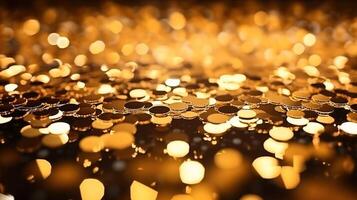 gnistrande lyx, guld glitter, bokeh gnistrar, och partiklar. generativ ai foto