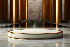 guld cicular piedestaler podium för produkt presentation geometrisk former foto