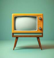 retro gammal orange tv. årgång tv skapas med generativ ai teknologi foto