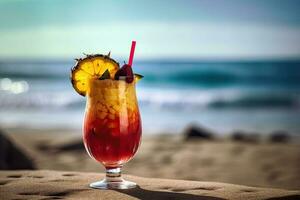 tropisk cocktail. sommar drycker och strand semester bakgrund. generativ ai foto