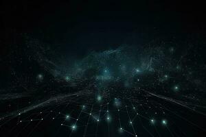 sci-fi bakgrund av lysande partiklar med djup av fält. nätverk förbindelse. generativ ai foto